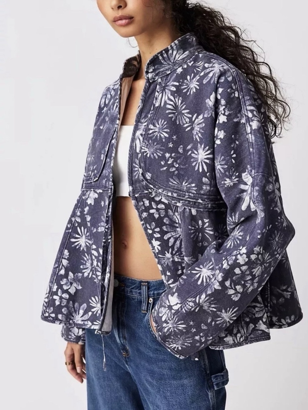 NWT free people lua bed jacket navy and white floral Small - Picture 3 of 13